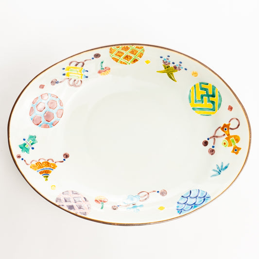 だ円皿　交趾 丸紋宝尽くし　秀峰堂 KOTOPOTTER
