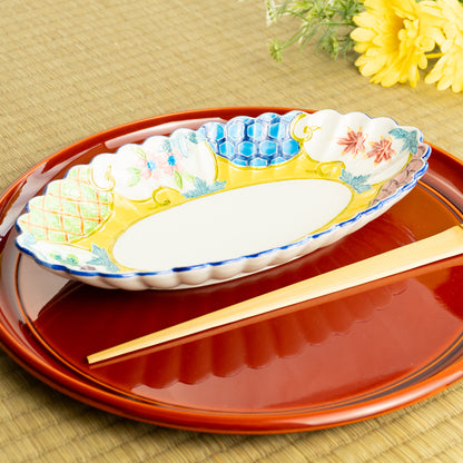 菊割長皿　交趾四季草花 有職紋　秀峰堂 KOTOPOTTER