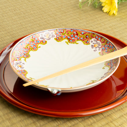 七寸皿　交趾一閑人 牡丹 赤　秀峰堂 KOTOPOTTER