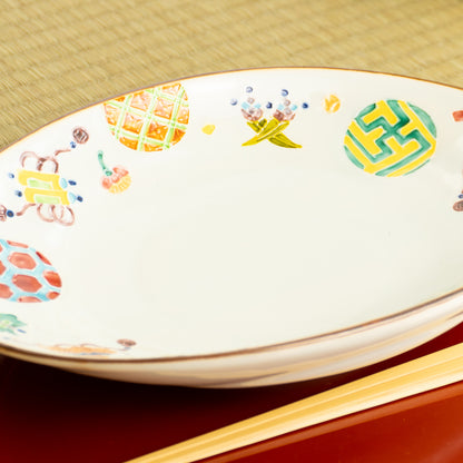 だ円皿　交趾 丸紋宝尽くし　秀峰堂 KOTOPOTTER