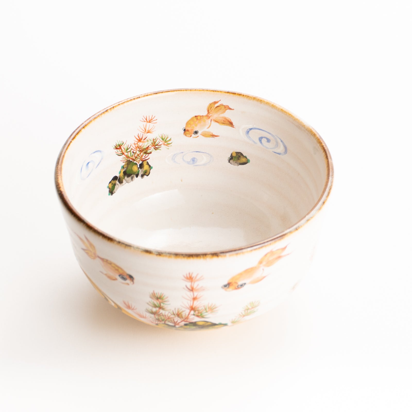 抹茶碗　灰釉"金魚と流水"　良二 KOTOPOTTER