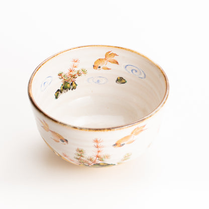 抹茶碗　灰釉"金魚と流水"　良二 KOTOPOTTER