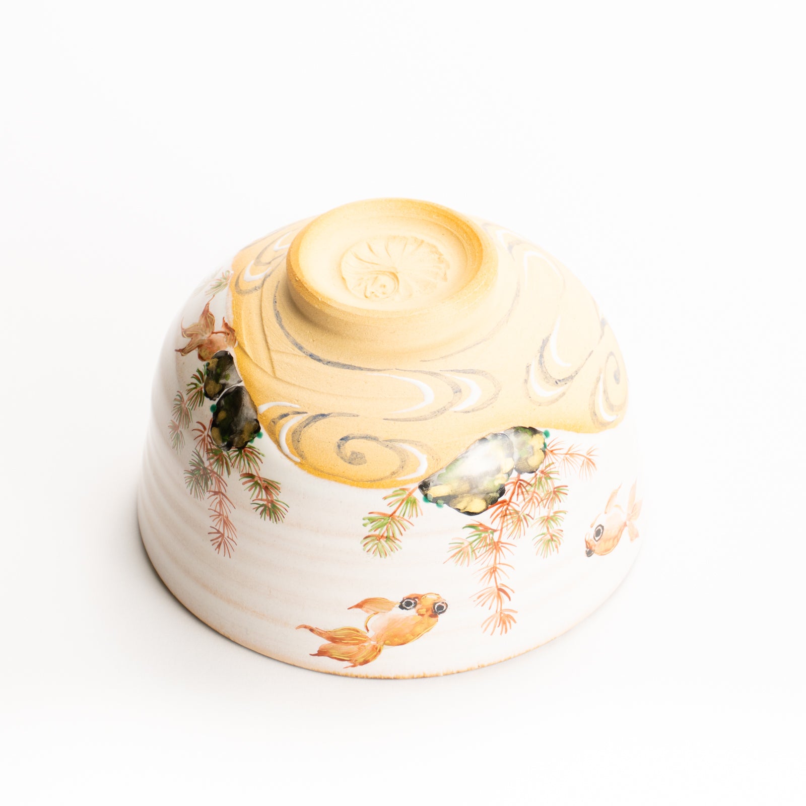 抹茶碗　灰釉"金魚と流水"　良二 KOTOPOTTER