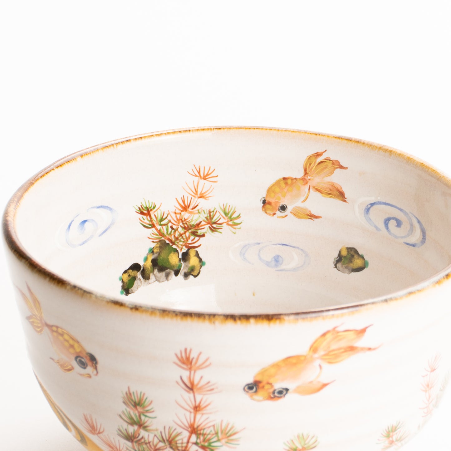 抹茶碗　灰釉"金魚と流水"　良二 KOTOPOTTER