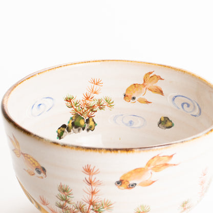 抹茶碗　灰釉"金魚と流水"　良二 KOTOPOTTER