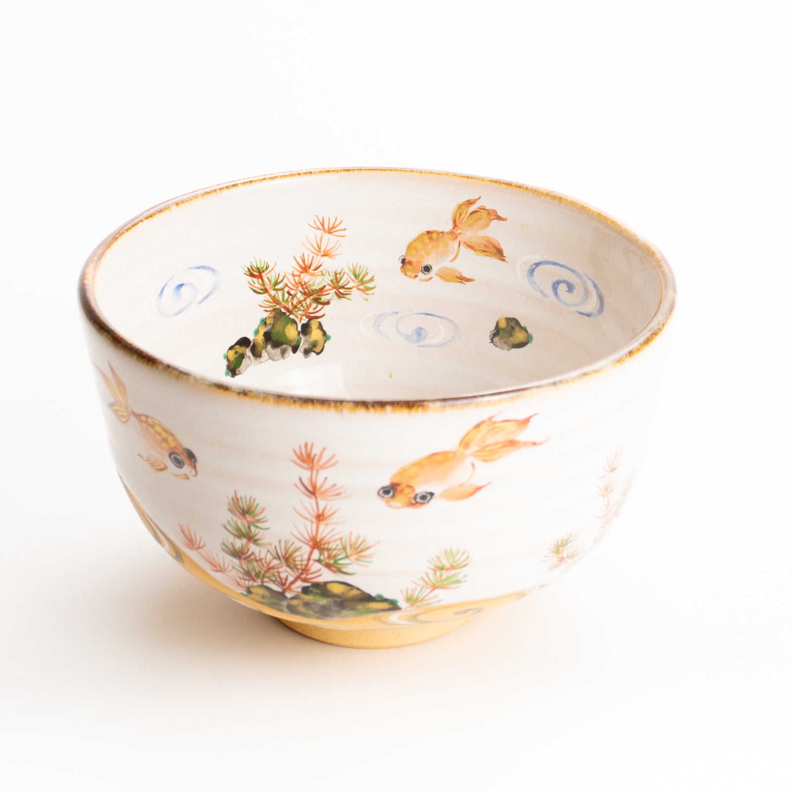 抹茶碗　灰釉"金魚と流水"　良二 KOTOPOTTER