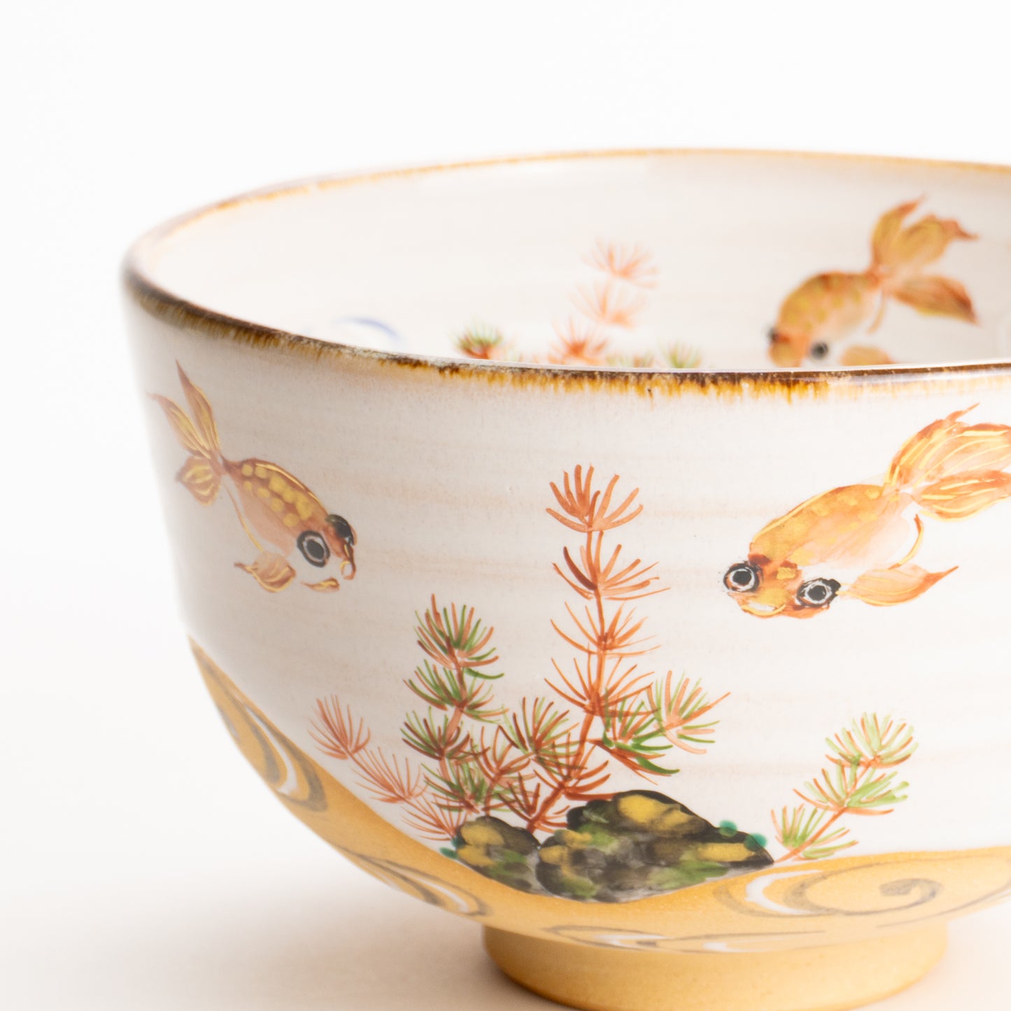抹茶碗　灰釉"金魚と流水"　良二 KOTOPOTTER