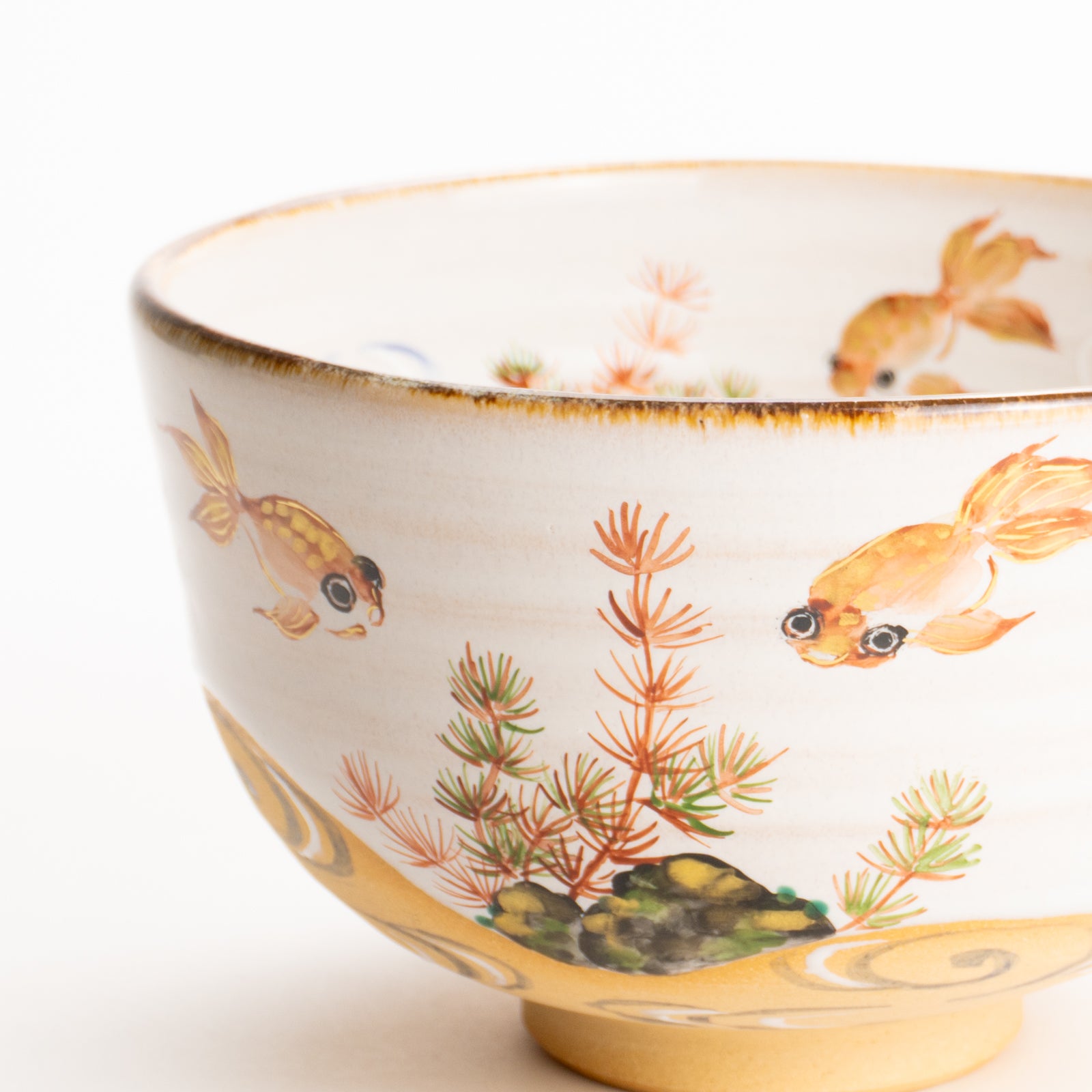 抹茶碗　灰釉"金魚と流水"　良二 KOTOPOTTER