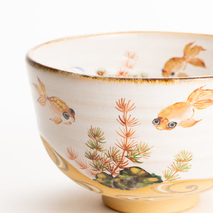 抹茶碗　灰釉"金魚と流水"　良二 KOTOPOTTER
