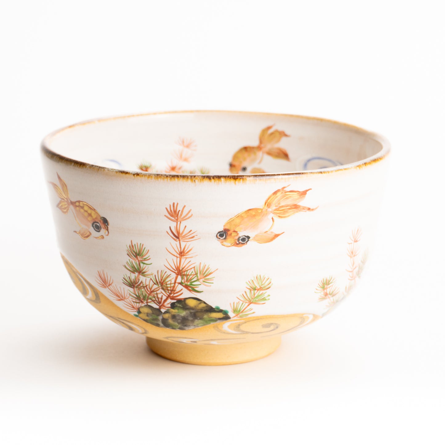 抹茶碗　灰釉"金魚と流水"　良二 KOTOPOTTER
