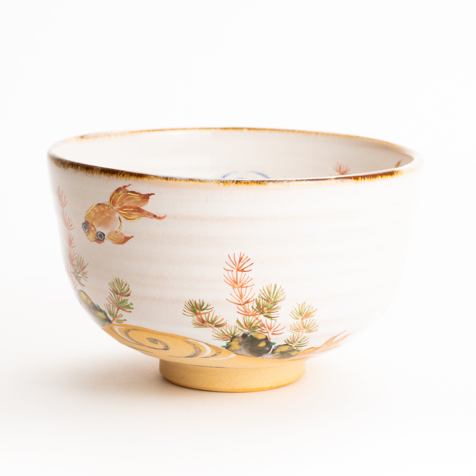 抹茶碗　灰釉"金魚と流水"　良二 KOTOPOTTER