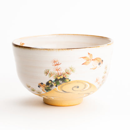 抹茶碗　灰釉"金魚と流水"　良二 KOTOPOTTER