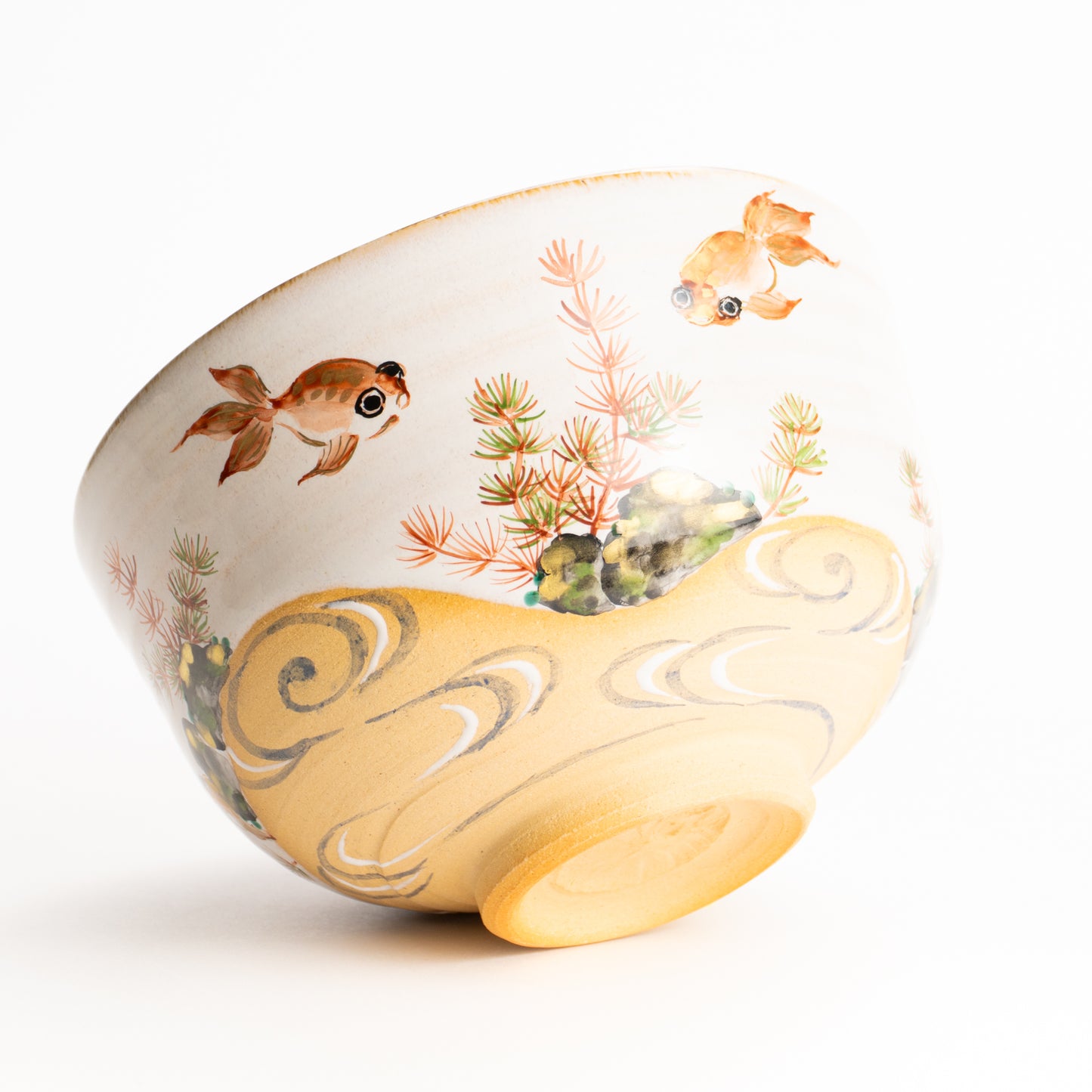 抹茶碗　灰釉"金魚と流水"　良二 KOTOPOTTER