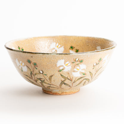 抹茶碗(平)　灰釉"さぎ草"　良二 KOTOPOTTER