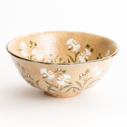 抹茶碗(平)　灰釉"さぎ草"　良二 KOTOPOTTER