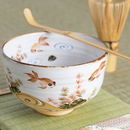 抹茶碗　灰釉"金魚と流水"　良二 KOTOPOTTER