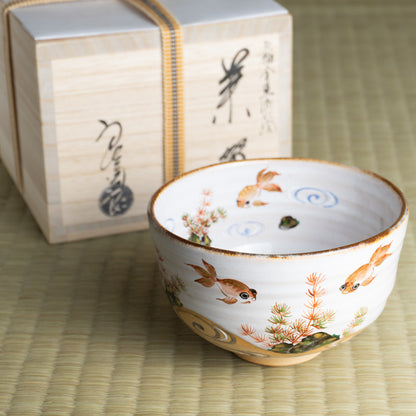 抹茶碗　灰釉"金魚と流水"　良二 KOTOPOTTER