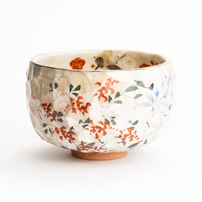 抹茶碗　色絵"四季草花"　俊山窯 KOTOPOTTER