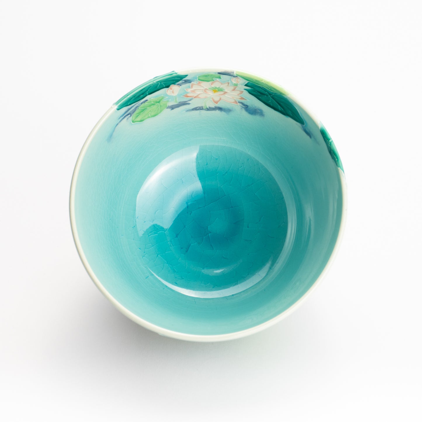 抹茶碗　淡青交趾 "蓮に鯉"　一如 KOTOPOTTER