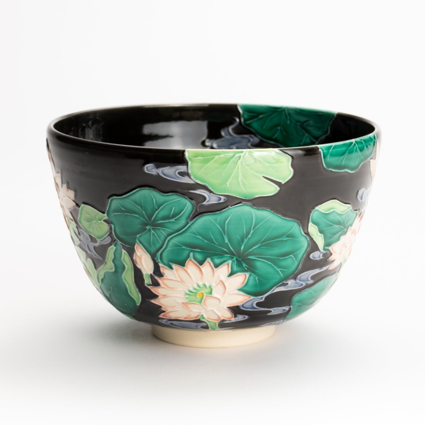 抹茶碗　紫交趾 "蓮に鯉"　一如 KOTOPOTTER