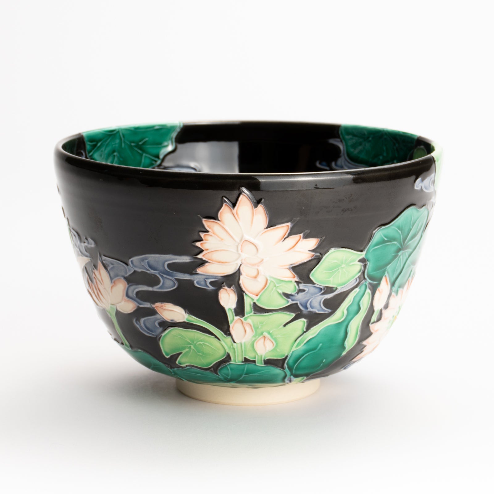抹茶碗　紫交趾 "蓮に鯉"　一如 KOTOPOTTER