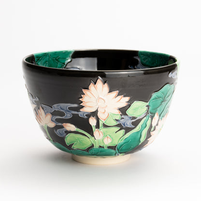抹茶碗　紫交趾 "蓮に鯉"　一如 KOTOPOTTER
