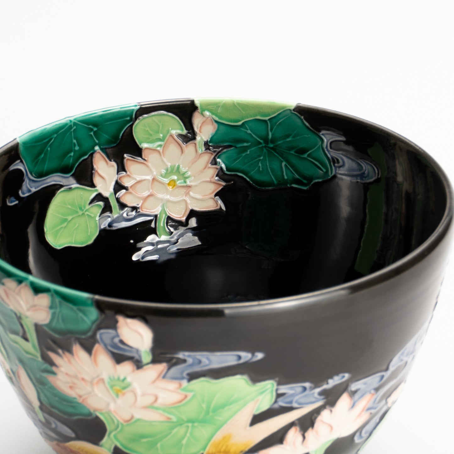 抹茶碗　紫交趾 "蓮に鯉"　一如 KOTOPOTTER