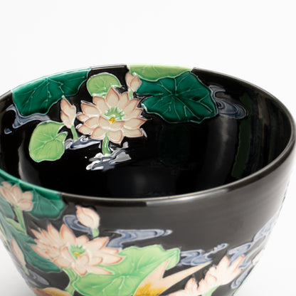 抹茶碗　紫交趾 "蓮に鯉"　一如 KOTOPOTTER