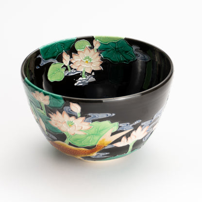 抹茶碗　紫交趾 "蓮に鯉"　一如 KOTOPOTTER