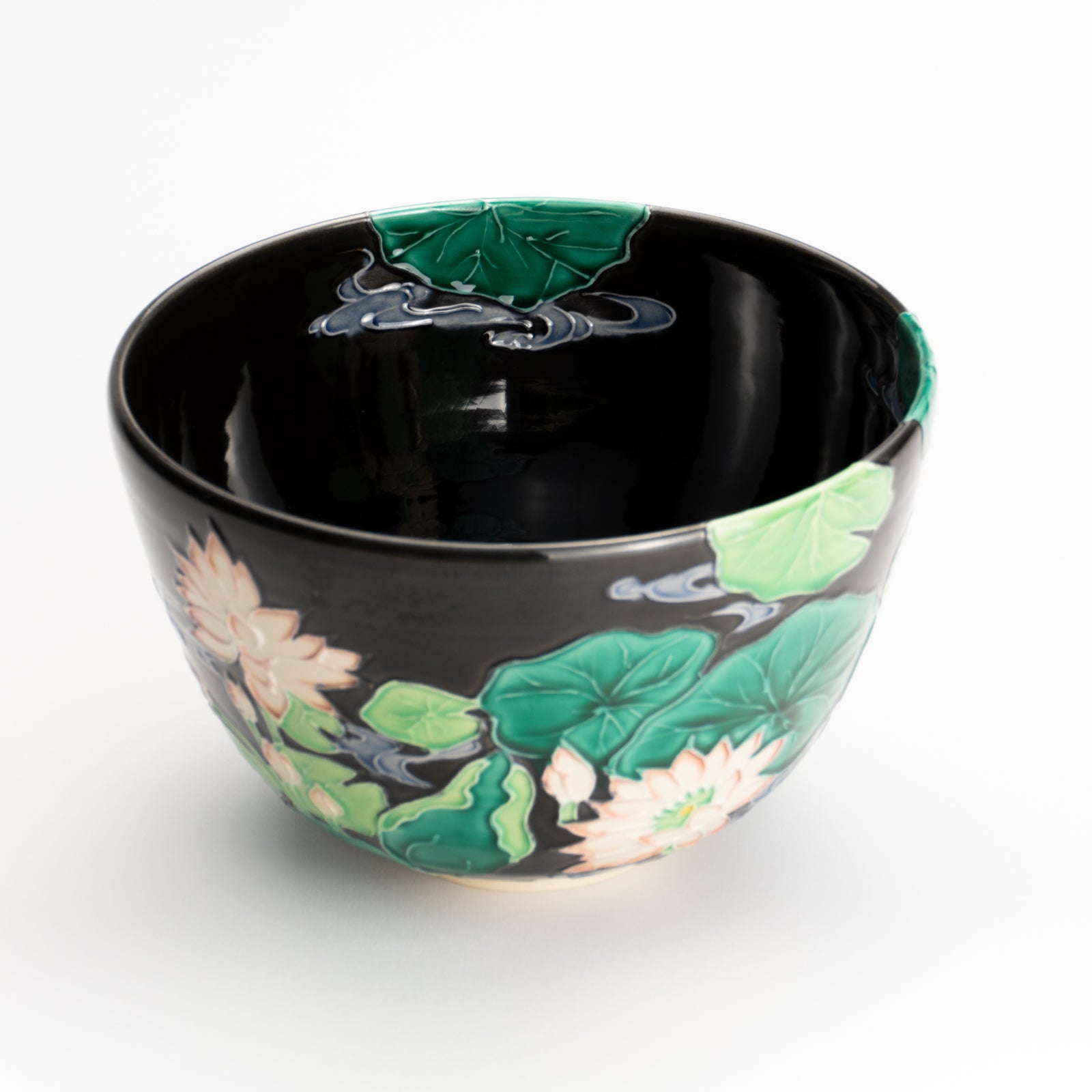 抹茶碗　紫交趾 "蓮に鯉"　一如 KOTOPOTTER