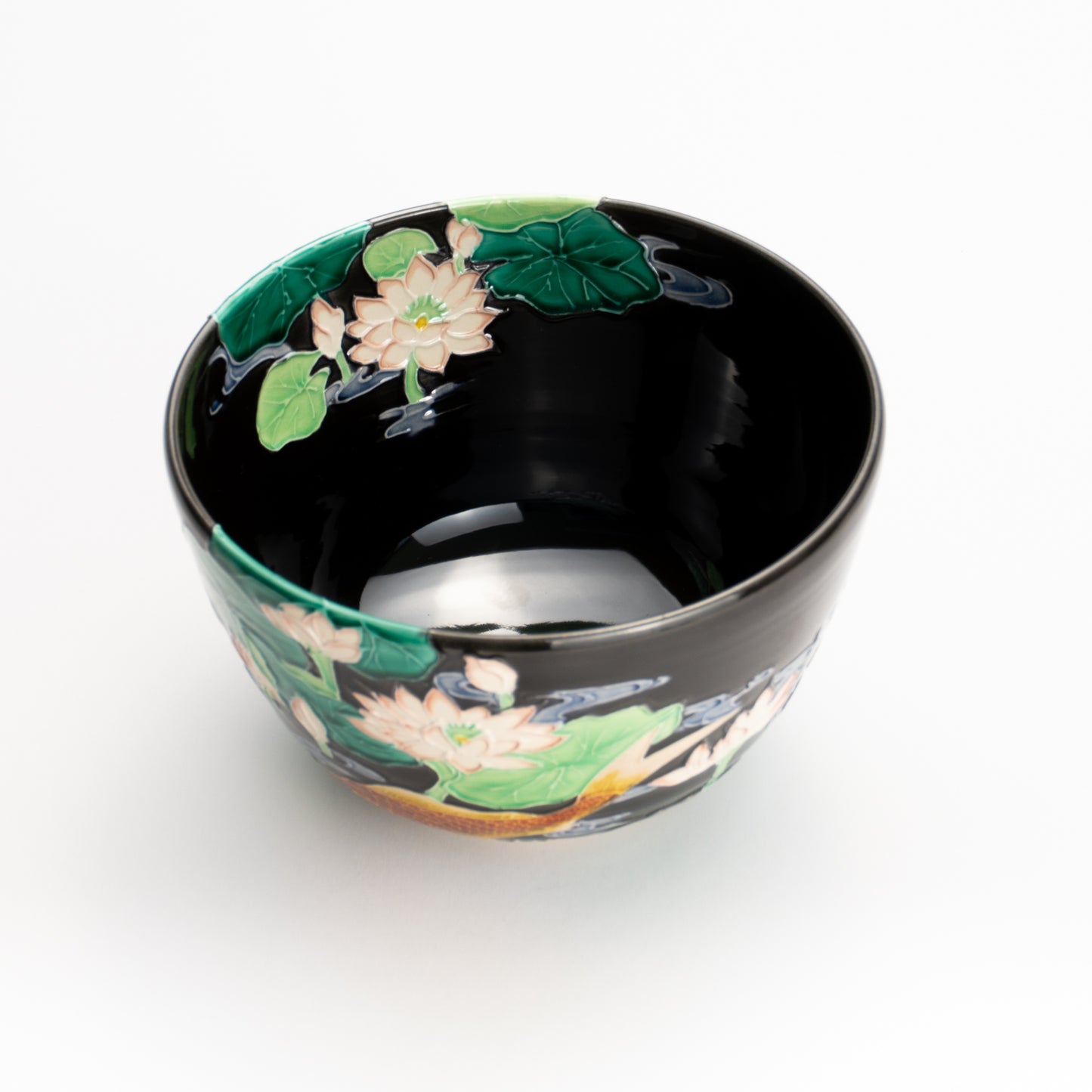 抹茶碗　紫交趾 "蓮に鯉"　一如 KOTOPOTTER
