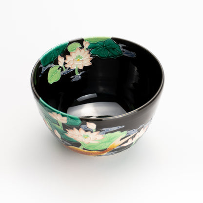 抹茶碗　紫交趾 "蓮に鯉"　一如 KOTOPOTTER
