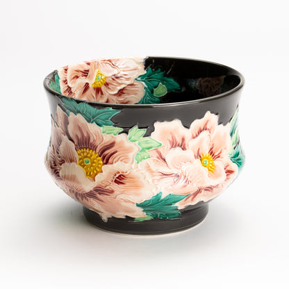 抹茶碗　紫交趾 "牡丹"　一如 KOTOPOTTER