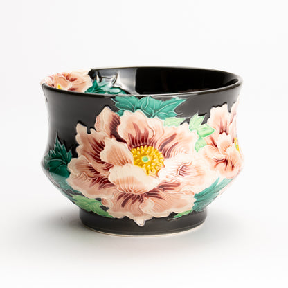 抹茶碗　紫交趾 "牡丹"　一如 KOTOPOTTER