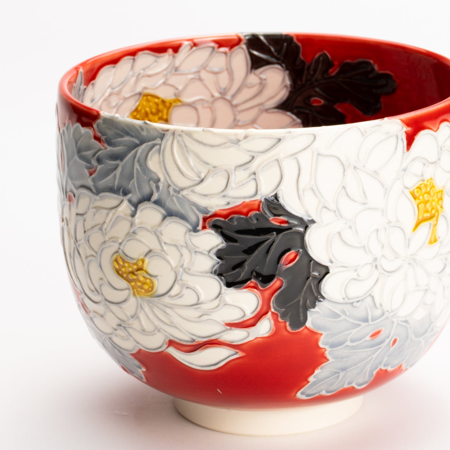 抹茶碗　朱交趾"白菊"　一如 KOTOPOTTER