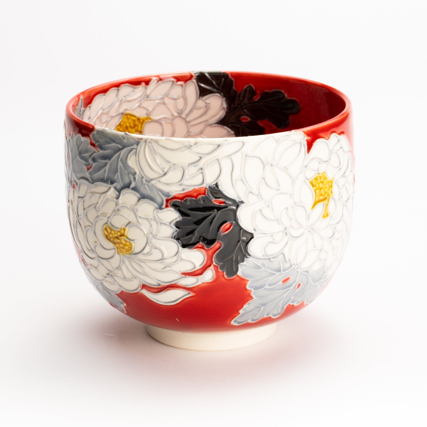 抹茶碗　朱交趾"白菊"　一如 KOTOPOTTER