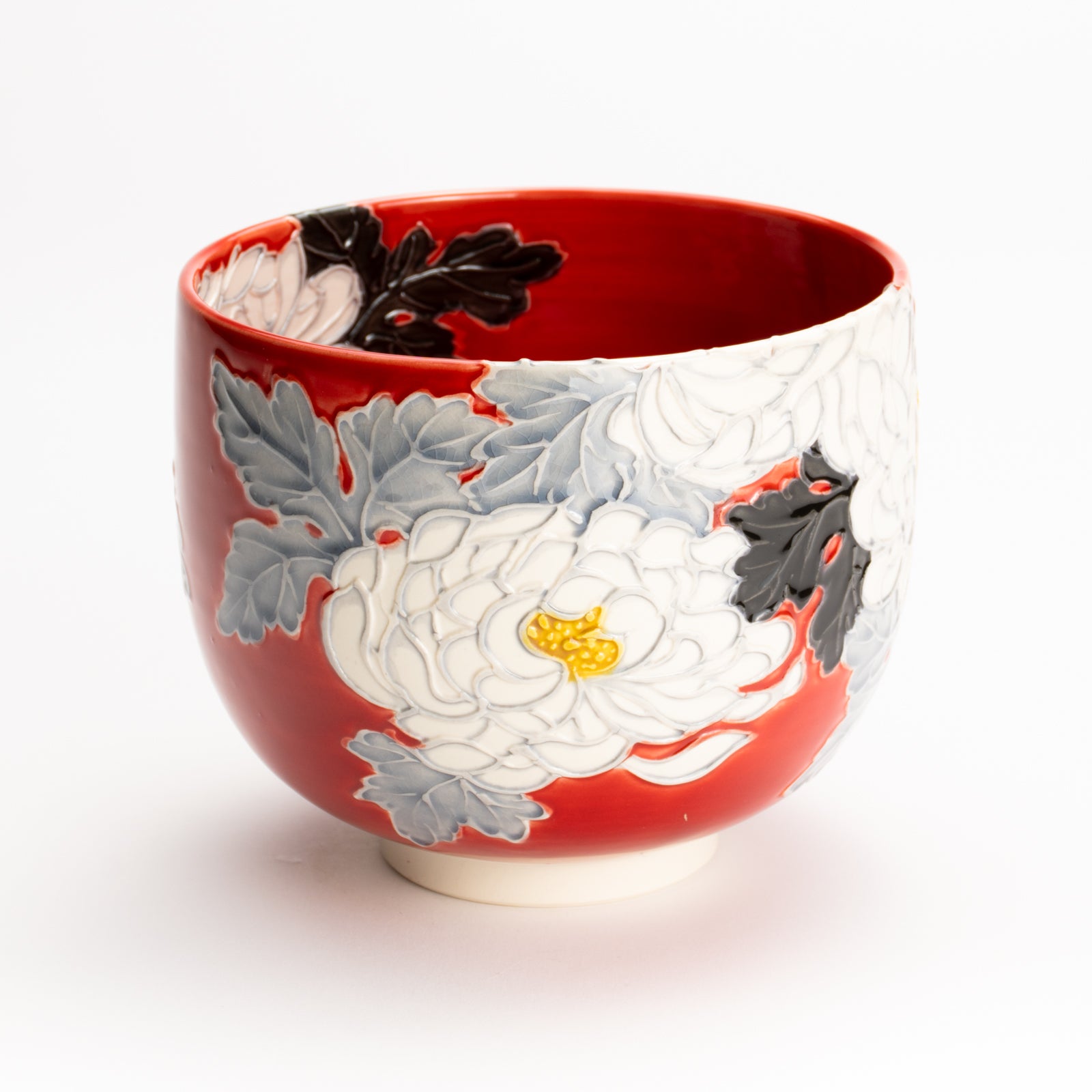 抹茶碗　朱交趾"白菊"　一如 KOTOPOTTER