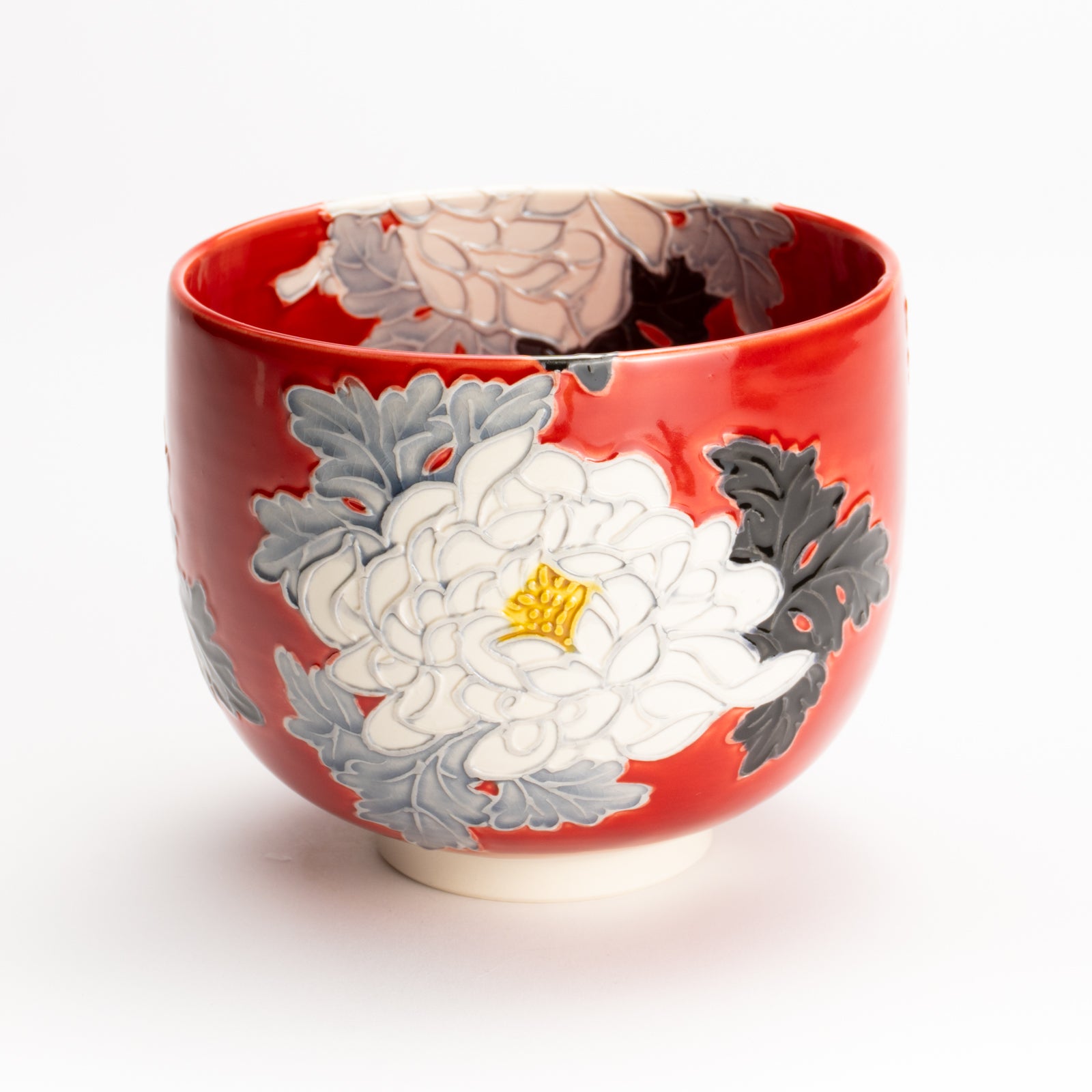 抹茶碗　朱交趾"白菊"　一如 KOTOPOTTER