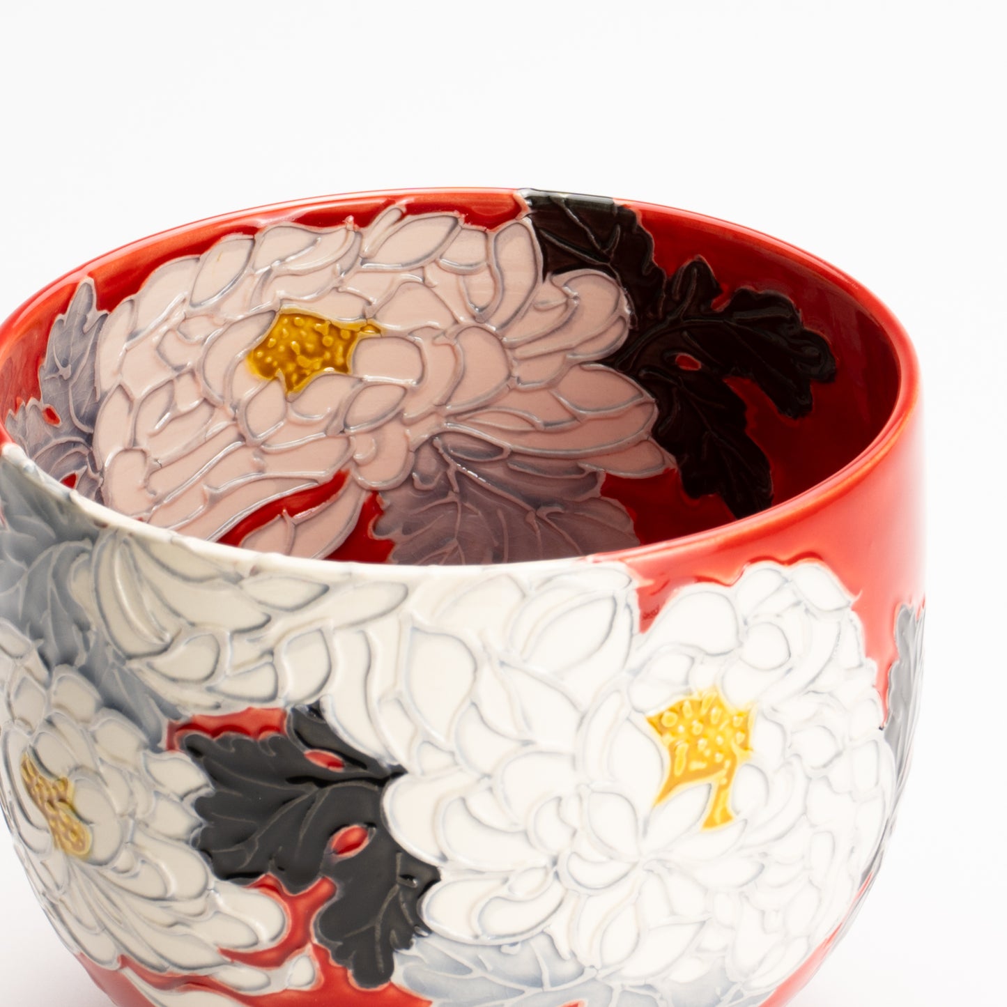 抹茶碗　朱交趾"白菊"　一如 KOTOPOTTER