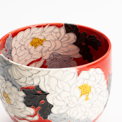 抹茶碗　朱交趾"白菊"　一如 KOTOPOTTER