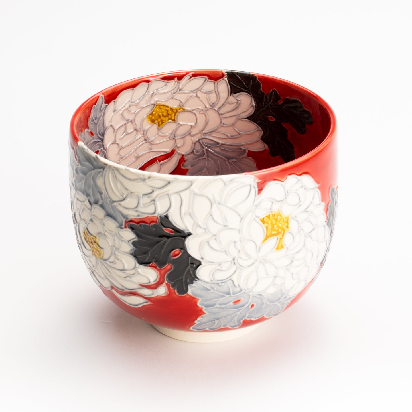 抹茶碗　朱交趾"白菊"　一如 KOTOPOTTER