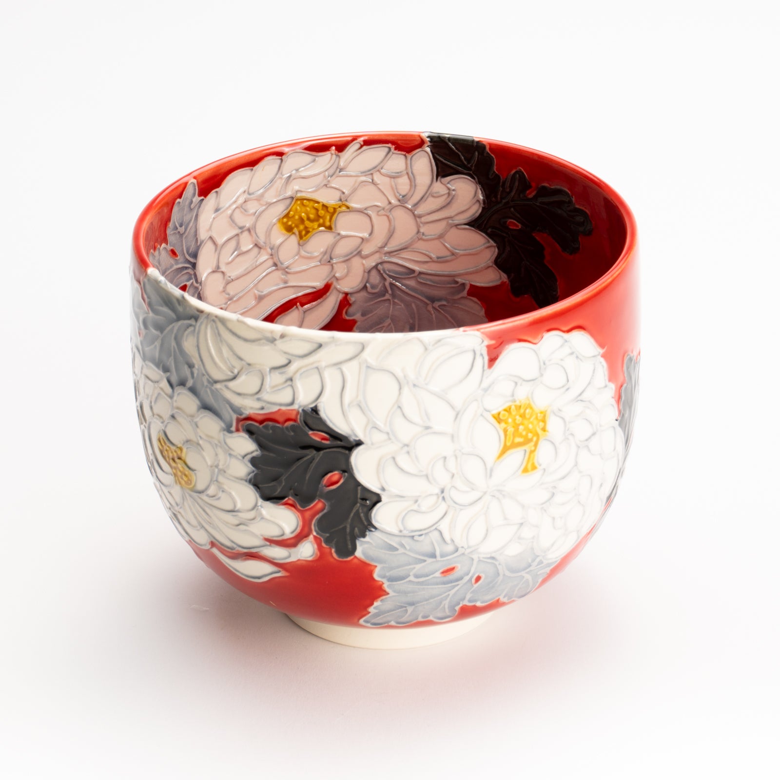 抹茶碗　朱交趾"白菊"　一如 KOTOPOTTER