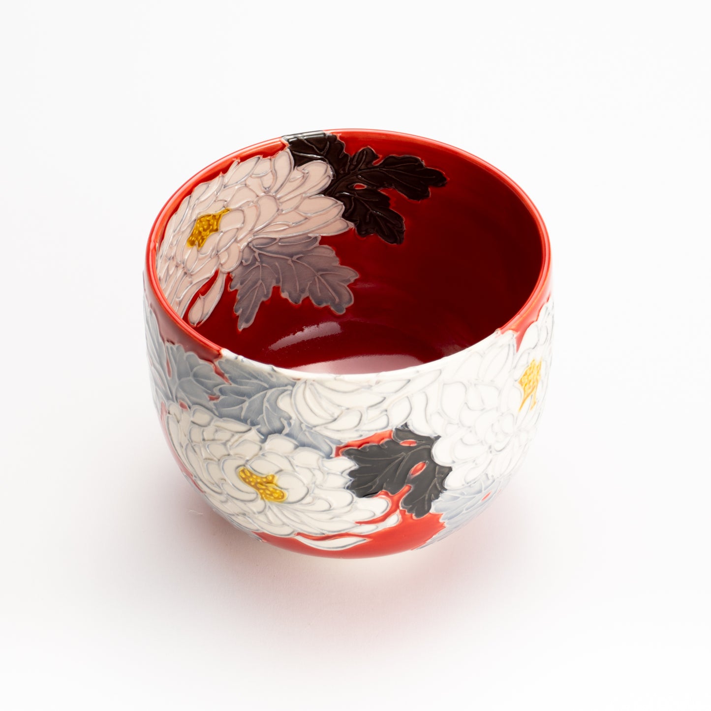 抹茶碗　朱交趾"白菊"　一如 KOTOPOTTER