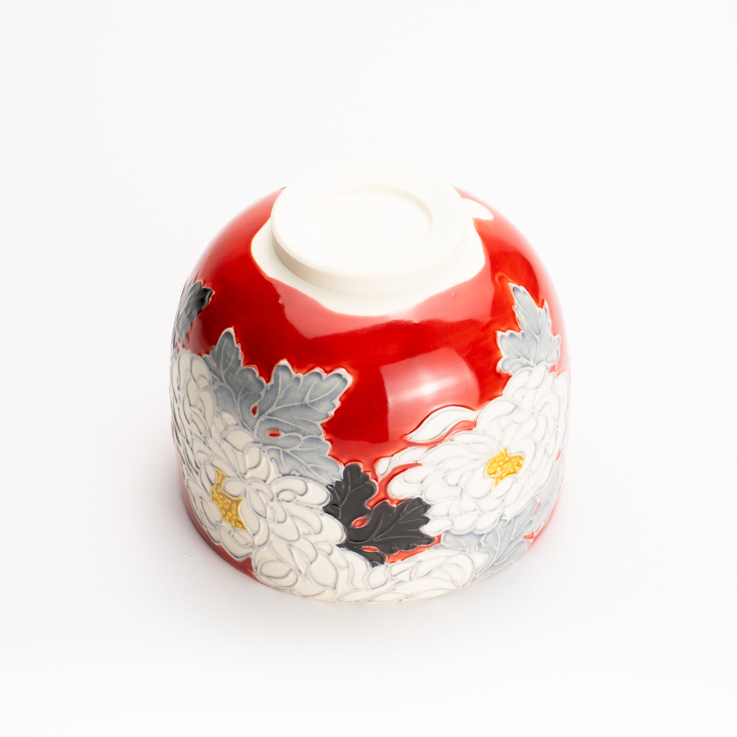 抹茶碗　朱交趾"白菊"　一如 KOTOPOTTER