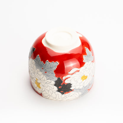 抹茶碗　朱交趾"白菊"　一如 KOTOPOTTER