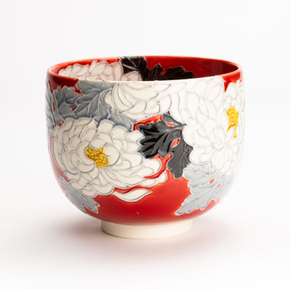 抹茶碗　朱交趾"白菊"　一如 KOTOPOTTER