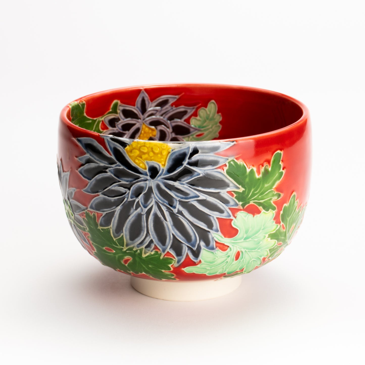 抹茶碗　朱交趾"黒菊"　一如 KOTOPOTTER