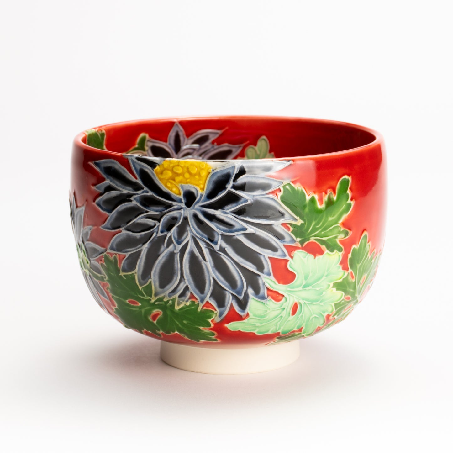 抹茶碗　朱交趾"黒菊"　一如 KOTOPOTTER