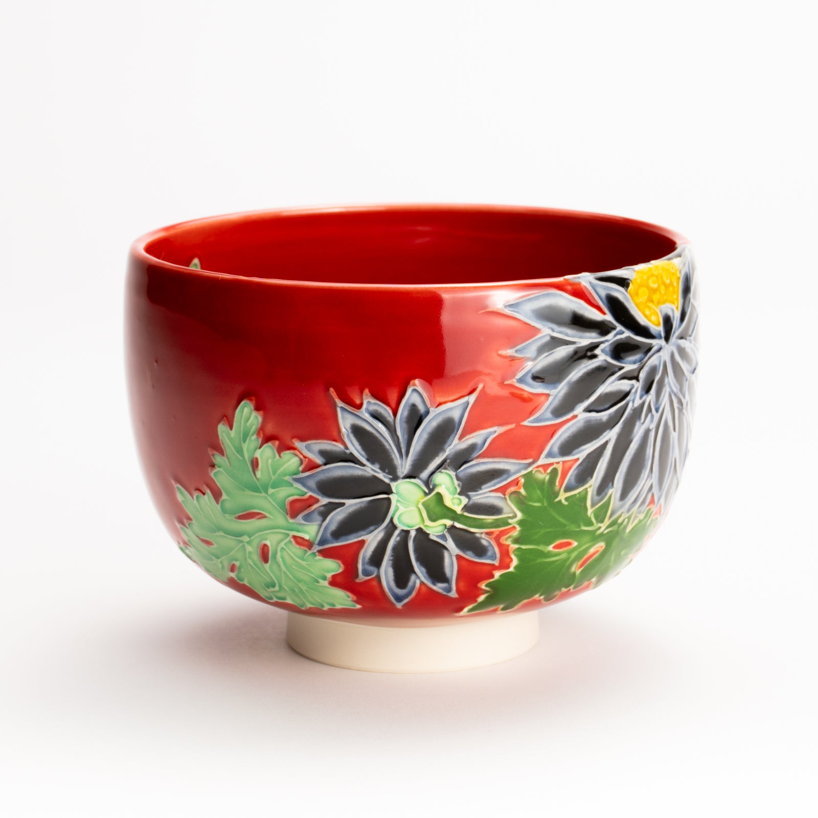 抹茶碗　朱交趾"黒菊"　一如 KOTOPOTTER