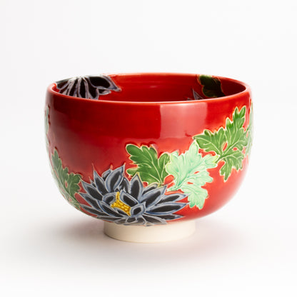 抹茶碗　朱交趾"黒菊"　一如 KOTOPOTTER